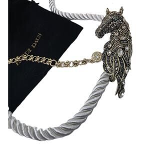 HEIDI DAUS "Frost Stallion" Crystal Horse Pin/Brooch & Cord Necklace Set